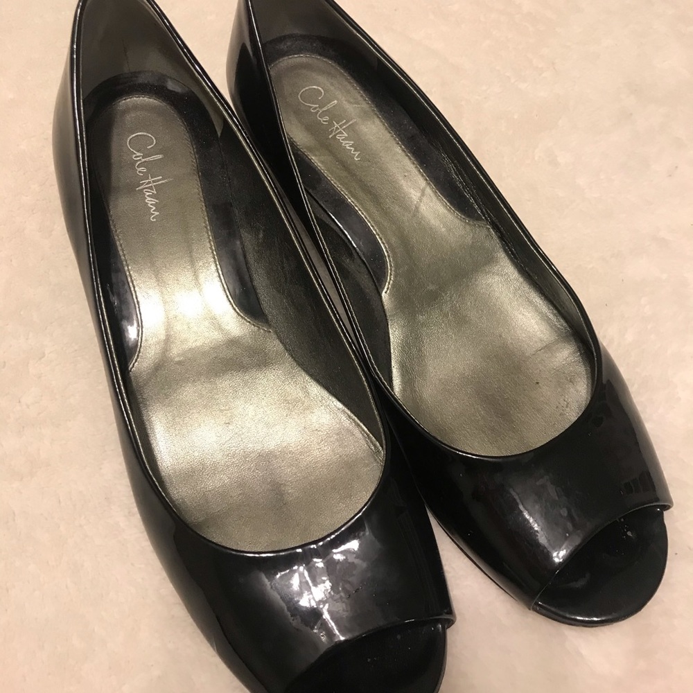 Cole Haan Patent Leather Peep Toe Wedge